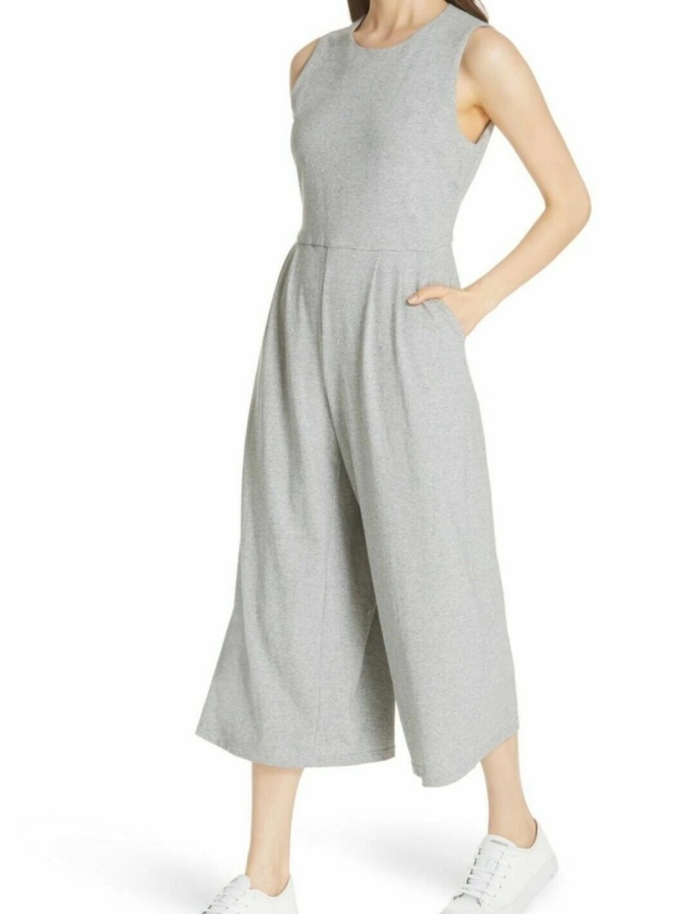 Eileen Fisher Light Gray Sleeveless Wide-Leg Jumpsuit